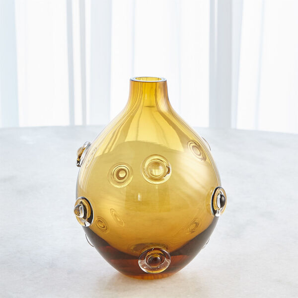 Button Glass Tobacco Handblown Art Glass Short Vase, image 2