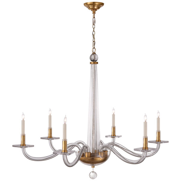 Robinson Large Chandelier in Antique-Burnished Brass and Clear Glass by Chapman and Myers, image 1