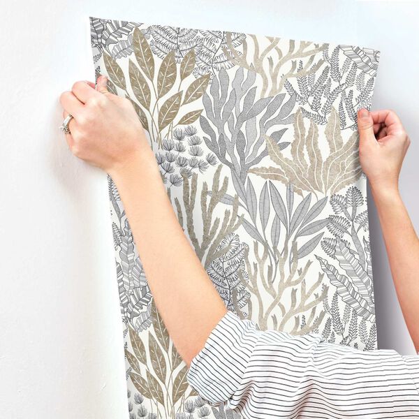 Coral Leaves Taupe Black Wallpaper, image 6