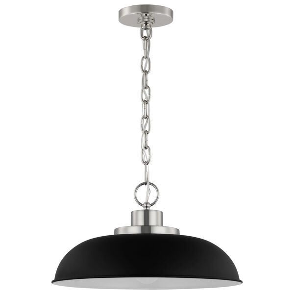 Colony Matte Black and Polished Nickel 15-Inch One-Light Pendant, image 1