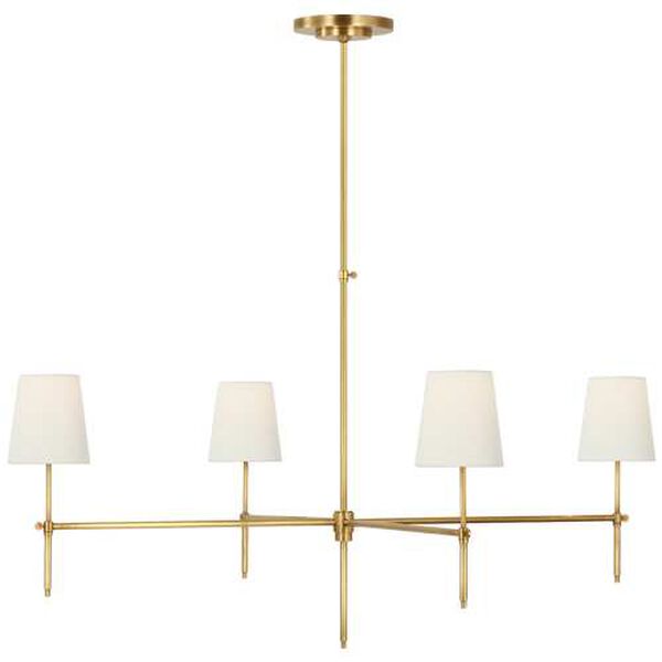 Bryant Antique Brass Four-Light Extra Large Chandelier with Linen Shades by Thomas O'Brien, image 1