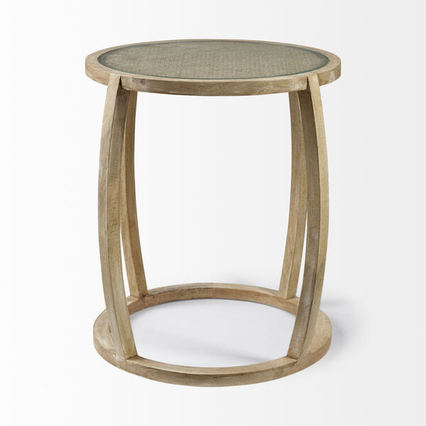 Hubbard I Light Brown Round Glass Top End Table, image 2