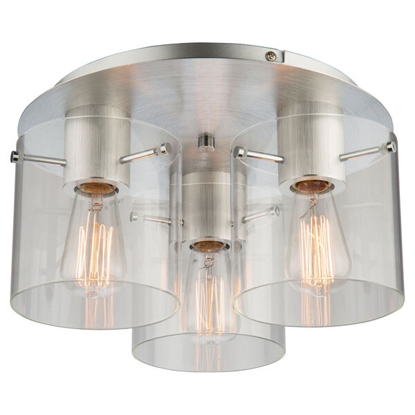 Henley Brushed Aluminium Three-Light Flush Mount with Clear Glass, image 2