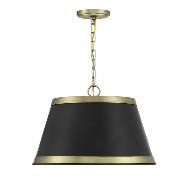Chelsea Matte Black and Natural Brass 18-Inch Three-Light Pendant, image 3
