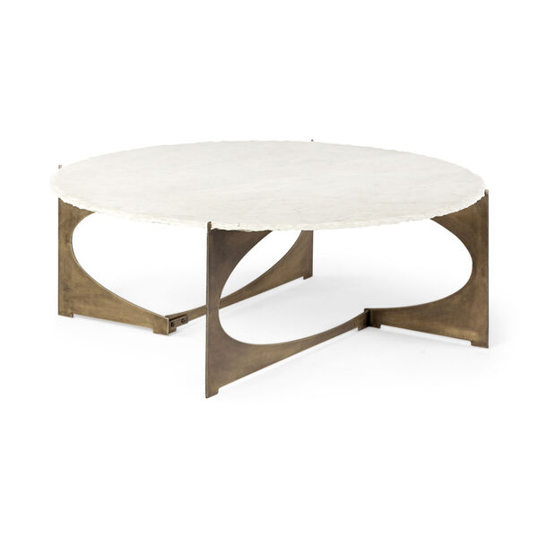Reinhold I White and Gold Round Marble Top Coffee Table, image 1