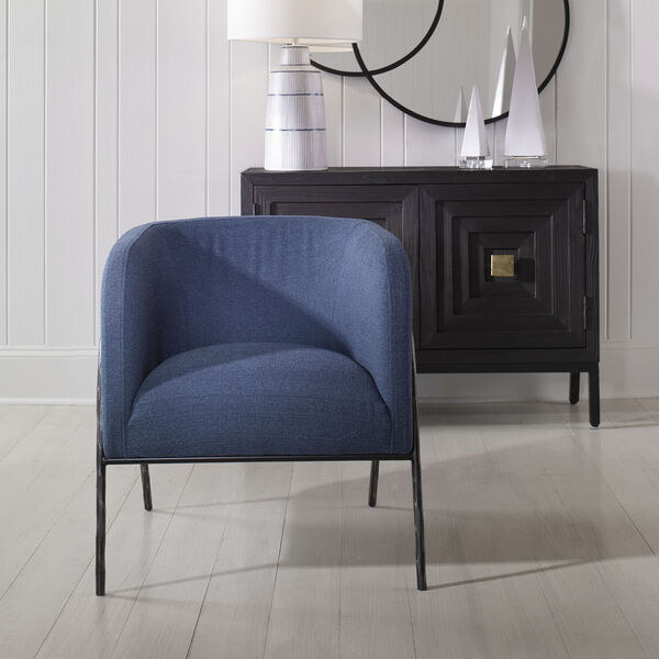 Jacobsen Natural Aged Black and Blue Barrel Chair, image 4