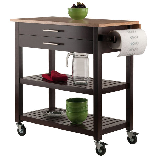 Langdon Cappuccino and Natural Two-Tone Drop Leaf Kitchen Cart, image 3