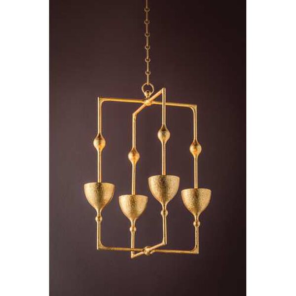 Antalya Vintage Gold Leaf 22-Inch Four-Light Integrated LED Chandelier, image 3