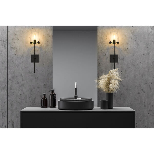 Callista Matte Black One-Light Wall Sconce with Clear Glass Shade, image 2