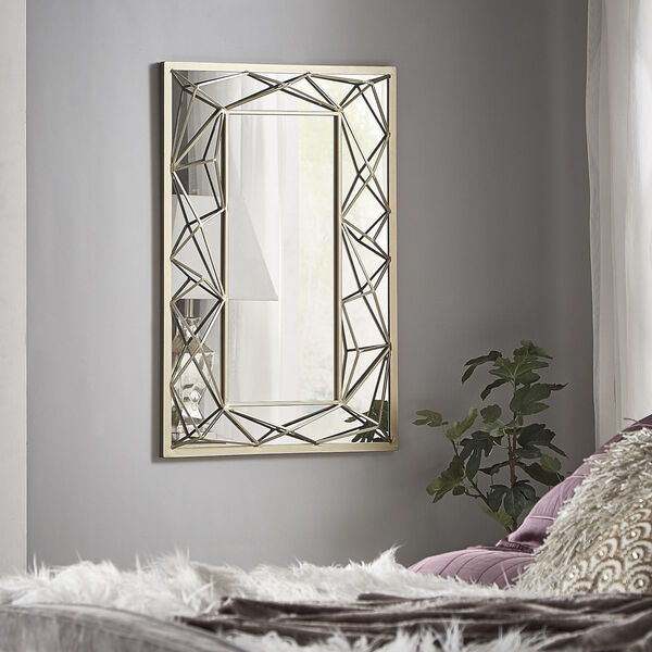 Erika Gold Rectangular Wall Mirror with Metal Geometric Frame, image 6