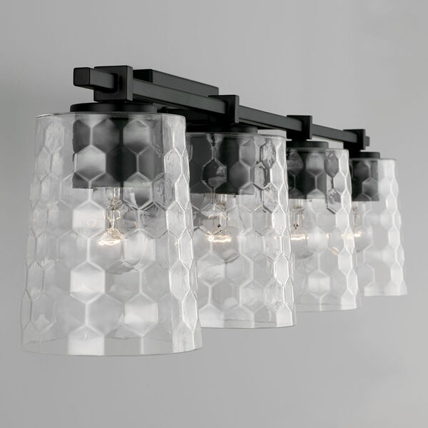Burke Matte Black Four-Light Bath Vanity with Clear Honeycomb Glass Shades, image 4