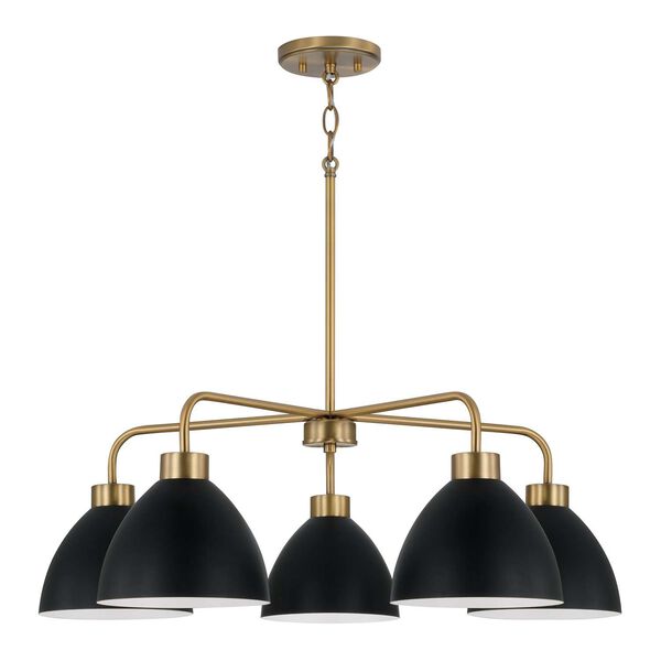 Ross Aged Brass and Black Five-Light Chandelier, image 1