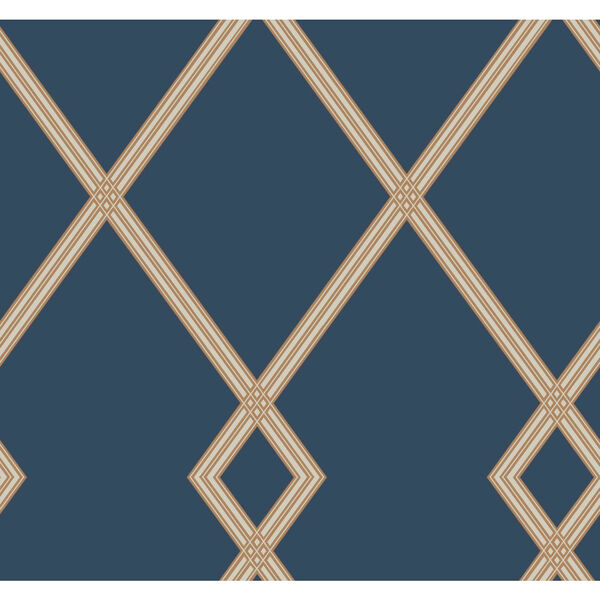 Conservatory Navy and Copper Ribbon Stripe Trellis Wallpaper – SAMPLE SWATCH ONLY, image 1