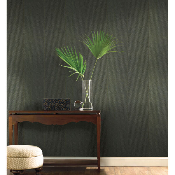 Tropics Green Gold Palm Chevron Non Pasted Wallpaper, image 6