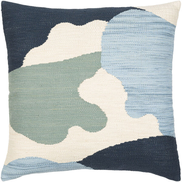 Aimee Khaki, Sky Blue and Cream 18-Inch Pillow, image 1