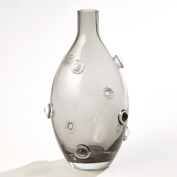 Button Glass Grey Handblown Art Glass Tall Vase, image 1