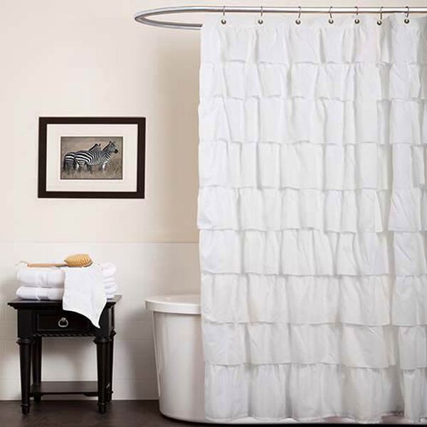 Lush Decor Ruffle White Shower Curtain, White Ruched Shower Curtain