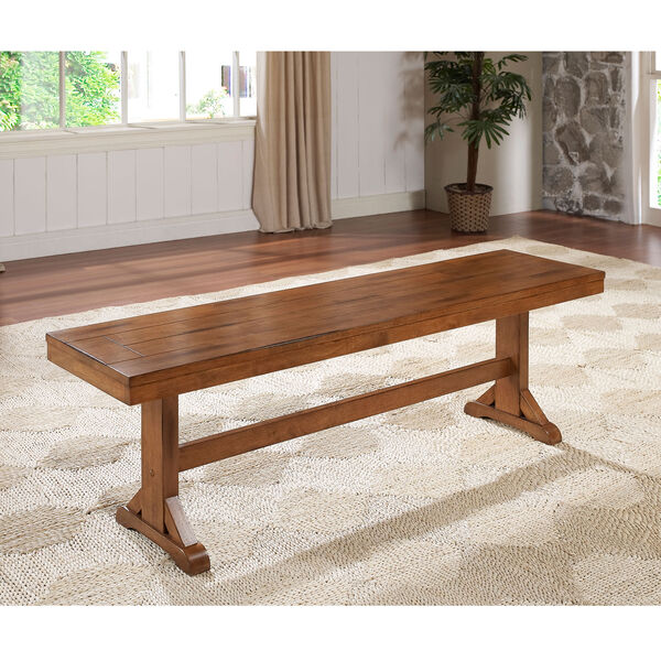 Antique Brown Wood Bench, image 1