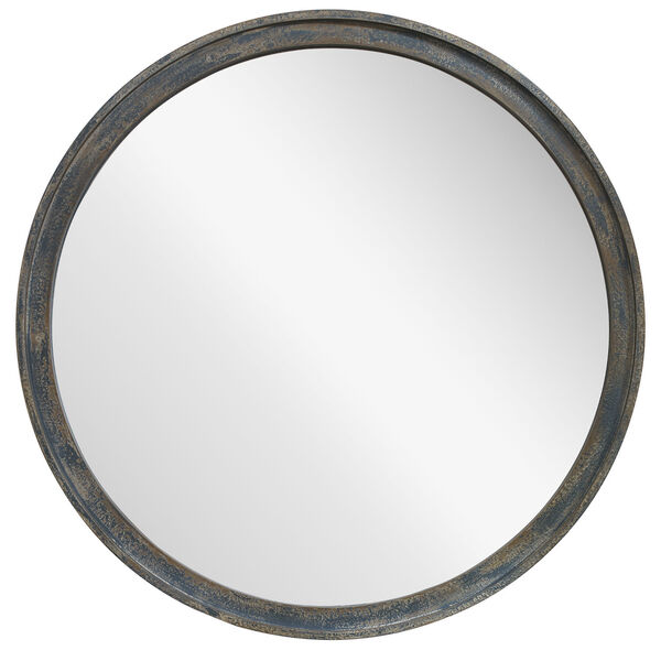 Fulton Distressed Slate Blue Round Wall Mirror, image 2