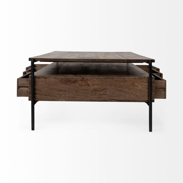 Glenn II Brown and Black Rectangular Solid Wood Three-Drawer Coffee Table, image 5