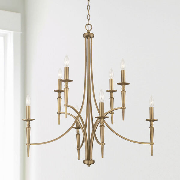 Abbie Aged Brass Eight-Light Chandelier with White Fabric Stay Straight Shades, image 5