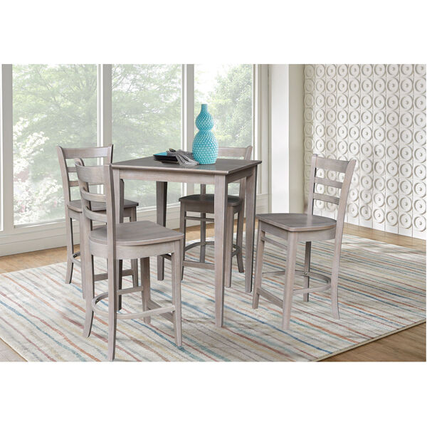 Washed Gray Taupe 30-Inch Counter Height Table with Four Counter Stool, Five-Piece, image 1