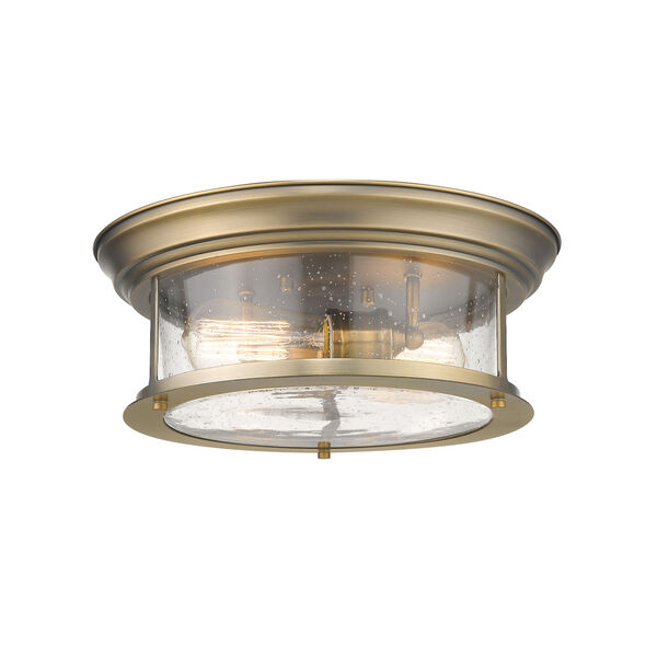 Sonna Heritage Brass Two-Light Flush Mount with Transparent Seedy Glass, image 1