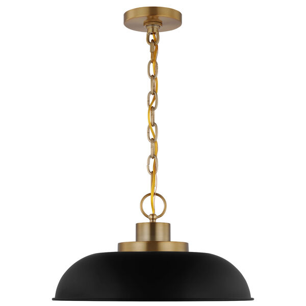 Colony Matte Black and Burnished Brass 15-Inch One-Light Pendant, image 3