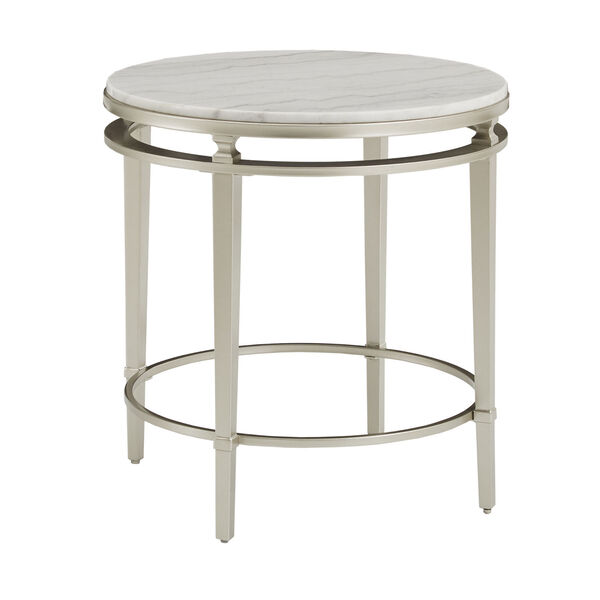 Lynn Champagne Silver Round Marble Top End Table, image 1