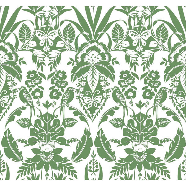 Conservatory Green Botanical Damask Wallpaper – SAMPLE SWATCH ONLY, image 1