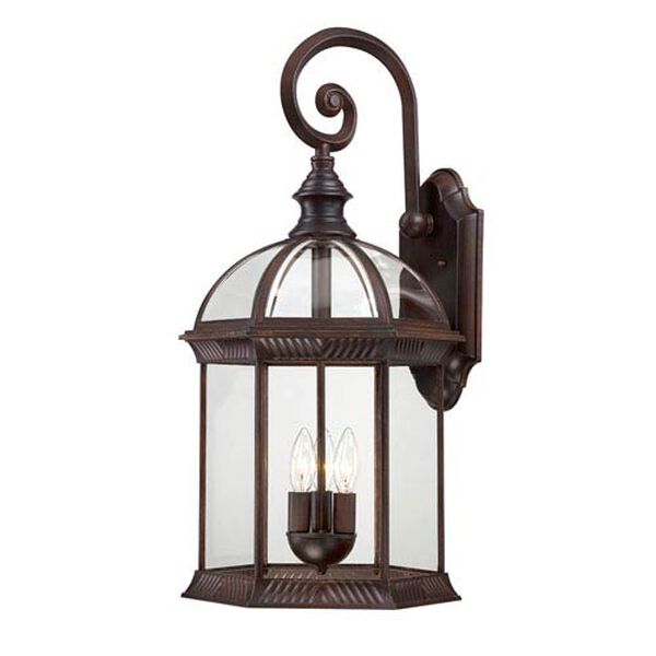 Boxwood Rustic Bronze Finish Three Light Outdoor Wall Sconce with Clear Beveled Glass, image 1