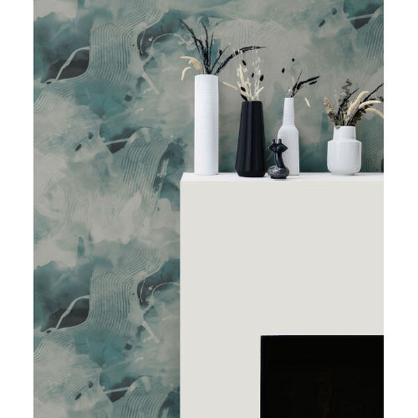 Living with Art Sea Green and Pearl Notch Trowel Abstract Unpasted Wallpaper, image 1