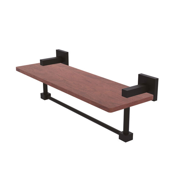 Montero Oil Rubbed Bronze 16-Inch Solid IPE Ironwood Shelf with Integrated Towel Bar, image 1