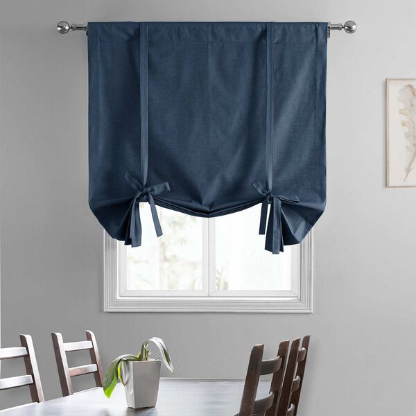 Noble Navy Blue Dune Textured Solid Cotton Tie-Up Window Shade Single Panel, image 2