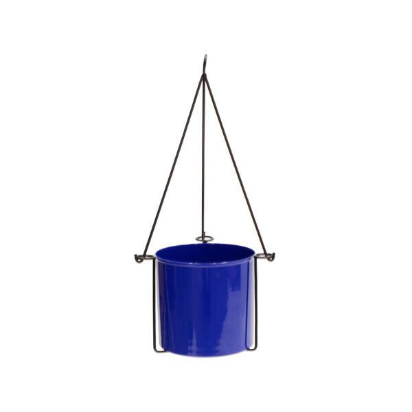 Vera French Blue and Galvanized Steel Hanging Planter with Pot, image 1