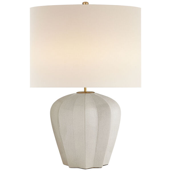 Pierrepont Medium Table Lamp in Bone Craquelure with Linen Shade by AERIN, image 1