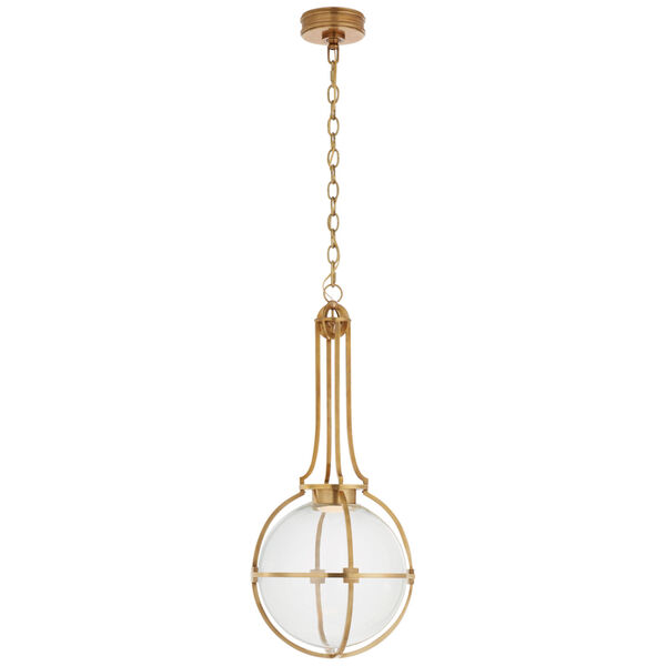 Gracie Medium Captured Globe Pendant in Antique-Burnished Brass with Clear Glass by Chapman  and  Myers, image 1