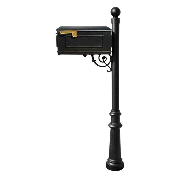 Lewiston Black Mailbox with Post, Fluted Base and Ball Finial, image 1