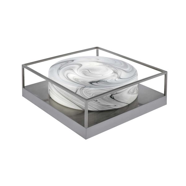 Brushed Nickel 16-Inch Three-Light Flush Mount with Onyx Swirl Glass, image 1