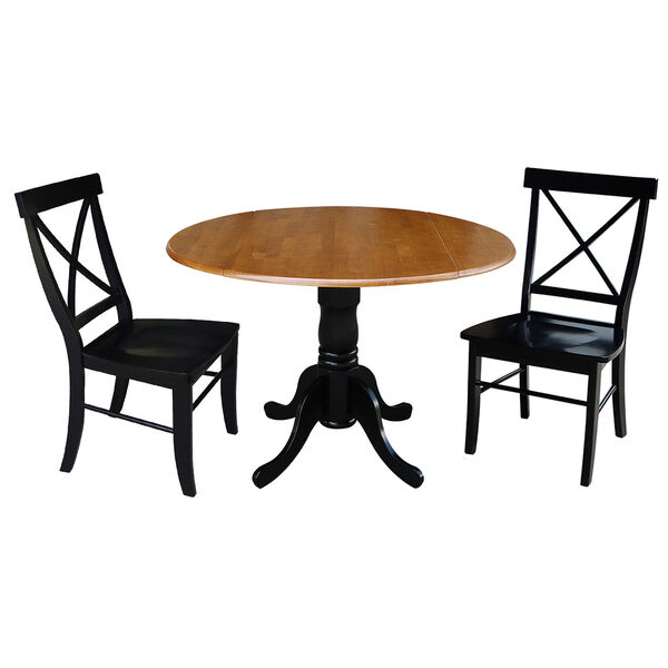 Black and Cherry 42-Inch Dual Drop Leaf Dining Table with Two Cross Back Dining Chair, Three-Piece, image 1
