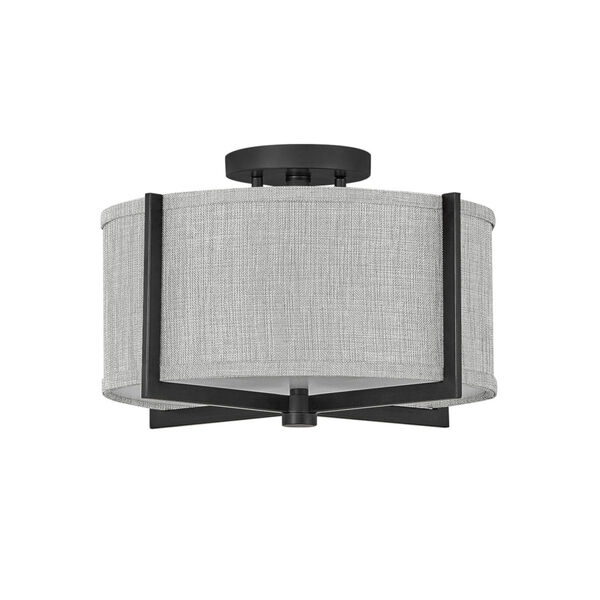 Axis Black Two-Light LED Semi-Flush Mount with Heathered Gray Slub Shade, image 1