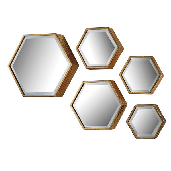 Soft Gold Hexagonal Beveled Mirror, Set of Five, image 2