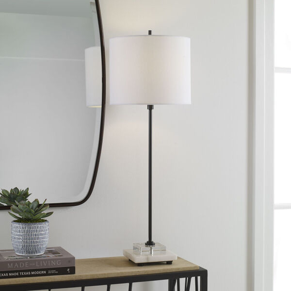 Ciara Satin Black Sleek Buffet Lamp with White Shade, image 3