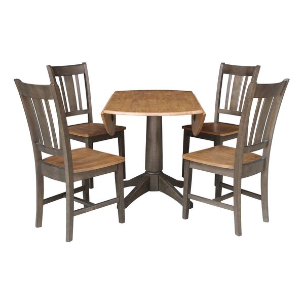 Hickory Washed Coal Round Dual Drop Leaf Dining Table with Four Splatback Chairs, image 6