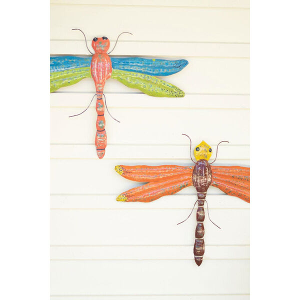 Multicolor Distressed Painted Metal Hanging Dragonflies, Set of Two, image 2