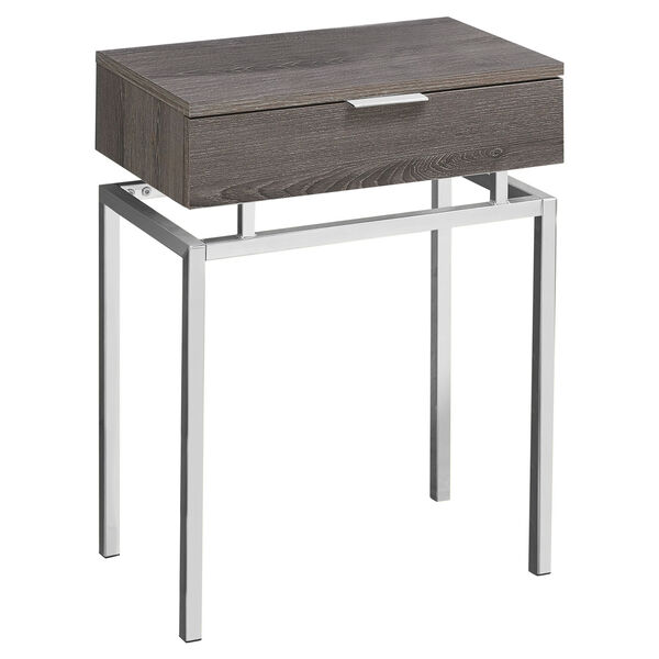 Dark Taupe and Chrome 13-Inch Accent Table with Storage Drawer, image 1