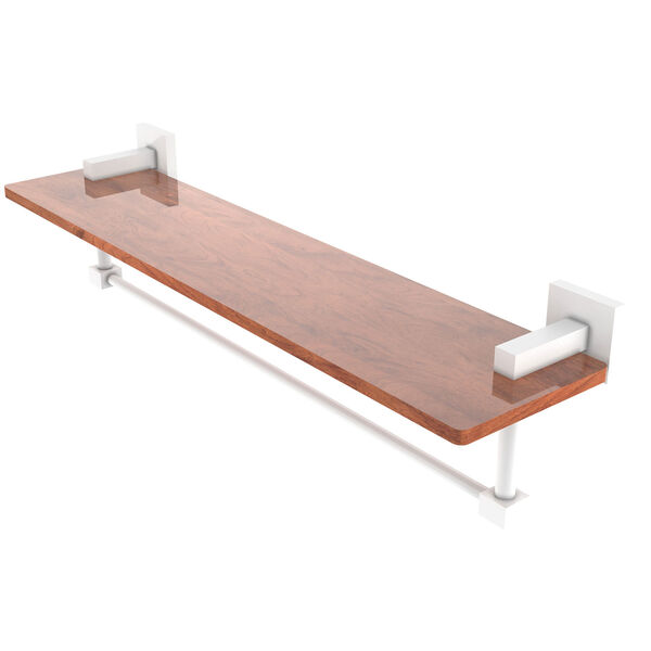 Montero Matte White 22-Inch Solid IPE Ironwood Shelf with Integrated Towel Bar, image 1