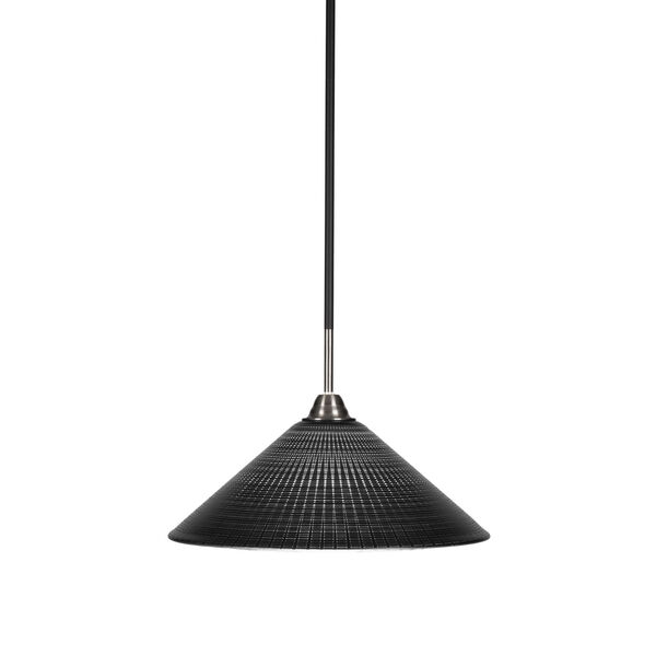 Paramount Matte Black and Brushed Nickel 16-Inch One-Light Pendant with Black Matrix Glass Shade, image 1