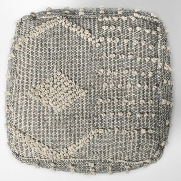 Brinket Gray and Cream Polyester Handwoven Square Pouf, image 3