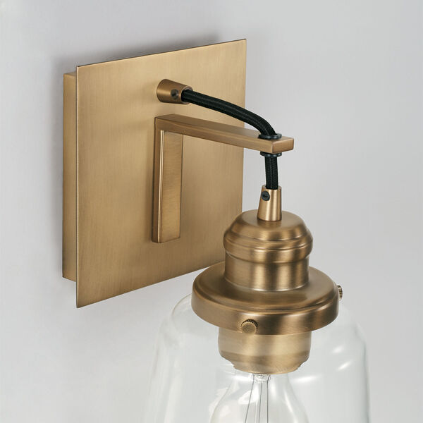 Fallon Aged Brass One-Light Wall Sconce with Clear Glass Shade, image 4